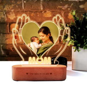 Custom Photo Engraved LED Lamp with Heart & Hands Design