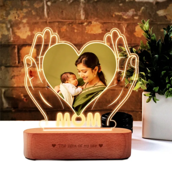 Custom Photo Engraved LED Lamp with Heart & Hands Design